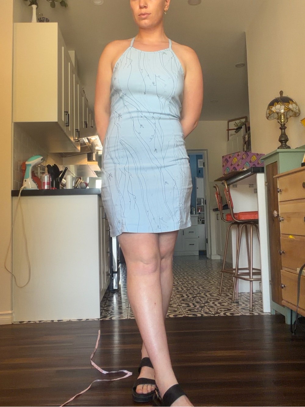 Vintage Light Blue Floral Women's mini Dress - Picture 12 of 16